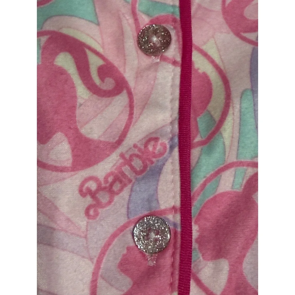 Barbie Girls Pink Logo Silhouette Pajama Set Button Down Pants 2pc NWT Size 4T